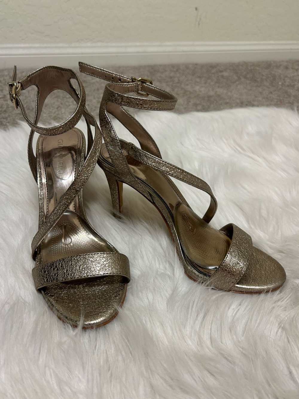 Gianni Bini Champagne Metallic Strappy Heels
